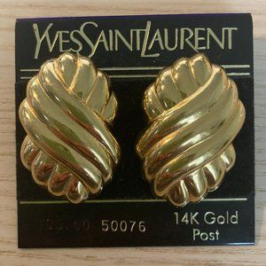 Vintage YSL Yves Saint Laurent 14kt Gold Post Pierced Earrings on Original Card